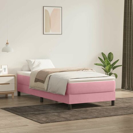Boxspring met matras fluweel roze 80x220 cm 1