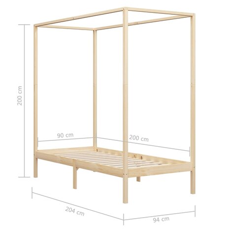 Hemelbedframe massief grenenhout 90x200 cm 7