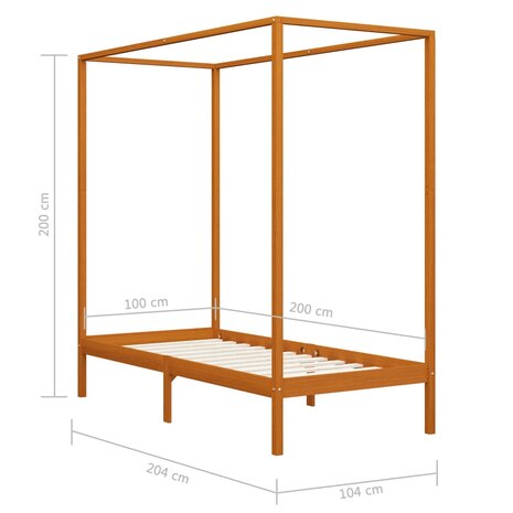 Hemelbedframe massief grenenhout honingbruin 100x200 cm 7