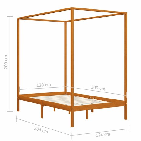 Hemelbedframe massief grenenhout honingbruin 120x200 cm 7