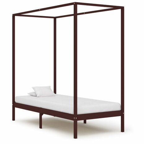 Hemelbedframe massief grenenhout donkerbruin 90x200 cm 1