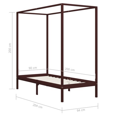 Hemelbedframe massief grenenhout donkerbruin 90x200 cm 7