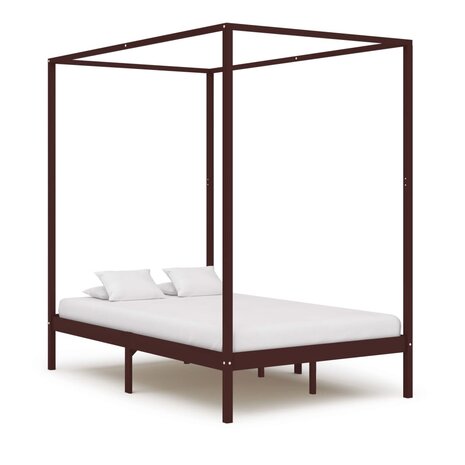Hemelbedframe massief grenenhout donkerbruin 120x200 cm 1