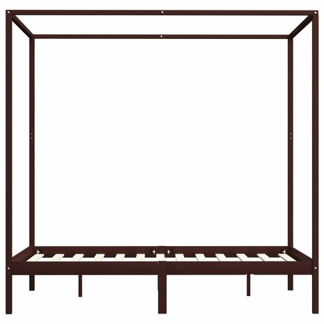 Hemelbedframe massief grenenhout donkerbruin 120x200 cm 3