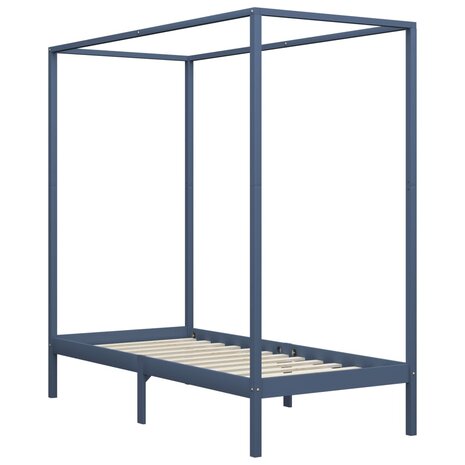 Hemelbedframe massief grenenhout grijs 90x200 cm 2