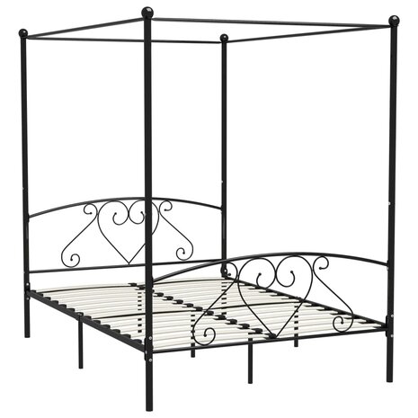 Hemelbedframe metaal zwart 160x200 cm  2