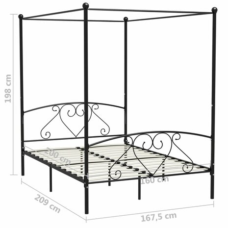 Hemelbedframe metaal zwart 160x200 cm  7