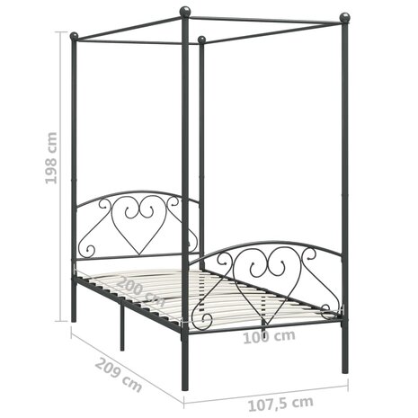 Hemelbedframe metaal grijs 100x200 cm  5