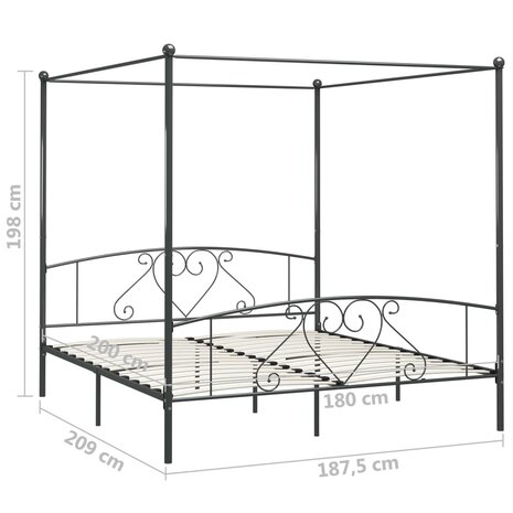 Hemelbedframe metaal grijs 180x200 cm  5
