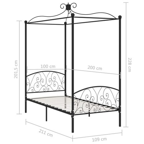 Hemelbedframe metaal zwart 100x200 cm 6