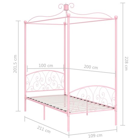 Hemelbedframe metaal roze 100x200 cm 6