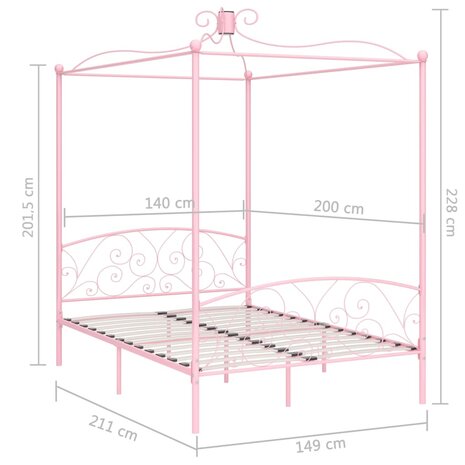 Hemelbedframe metaal roze 140x200 cm 6