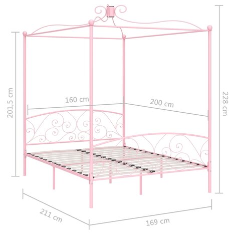 Hemelbedframe metaal roze 160x200 cm 6