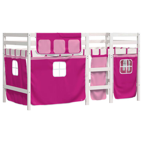 Kinderhoogslaper met gordijnen 80x200 cm grenenhout roze 3