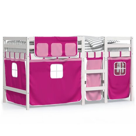 Kinderhoogslaper met gordijnen 90x200 cm grenenhout roze 2