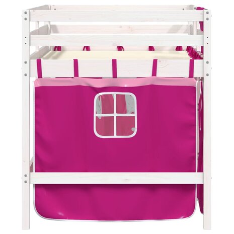 Kinderhoogslaper met gordijnen 90x200 cm grenenhout roze 5