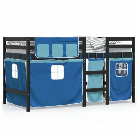 Kinderhoogslaper met gordijnen 90x200 cm grenenhout blauw 2