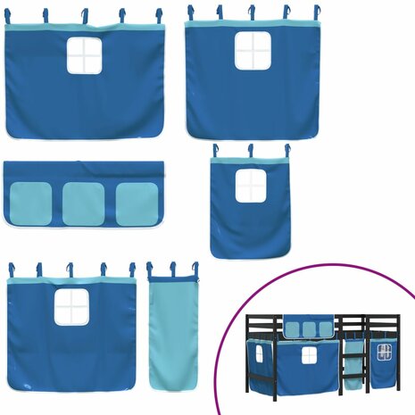 Kinderhoogslaper met gordijnen 90x200 cm grenenhout blauw 7