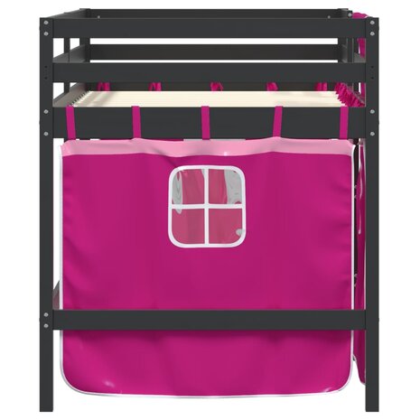 Kinderhoogslaper met gordijnen 90x190 cm grenenhout roze 5