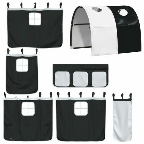 Kinderhoogslaper met tunnel 90x200 cm grenenhout wit en zwart 8