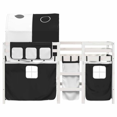 Kinderhoogslaper met tunnel 90x200 cm grenenhout wit en zwart 4
