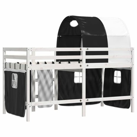 Kinderhoogslaper met tunnel 90x200 cm grenenhout wit en zwart 6