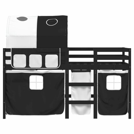 Kinderhoogslaper met tunnel 90x200 cm grenenhout wit en zwart 4