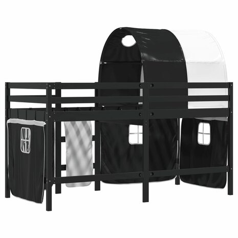 Kinderhoogslaper met tunnel 90x200 cm grenenhout wit en zwart 6