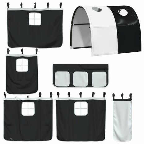 Kinderhoogslaper met tunnel 90x200 cm grenenhout wit en zwart 8