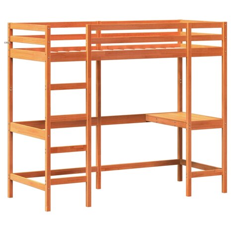 Hoogslaper met bureau massief grenenhout wasbruin 80x200 cm 3