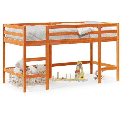 Kinderhoogslaper met ladder 80x200 cm massief grenenhout bruin 2