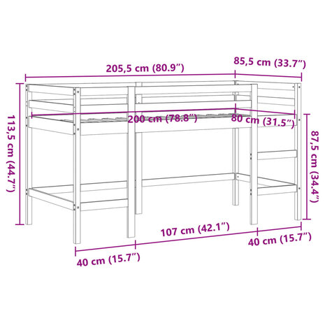 Kinderhoogslaper met ladder 80x200 cm massief grenenhout bruin 9