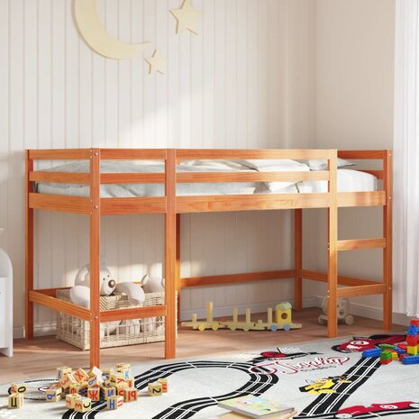 Kinderhoogslaper met ladder 90x200 cm massief grenenhout bruin 1