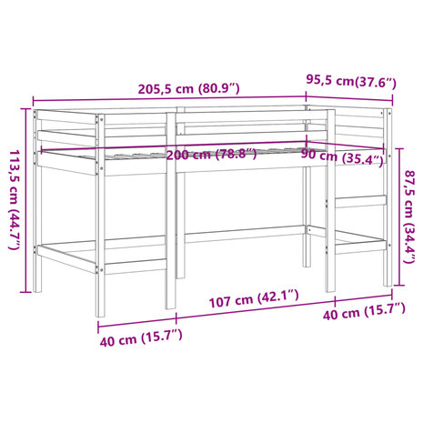 Kinderhoogslaper met ladder 90x200 cm massief grenenhout bruin 9