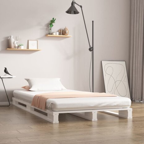Palletbed massief grenenhout wit 100x200 cm 1