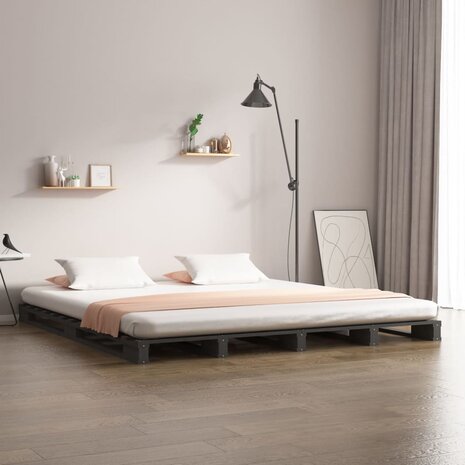 Palletbed massief grenenhout grijs 120x200 cm 1