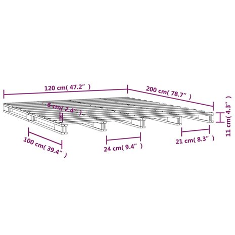 Palletbed massief grenenhout grijs 120x200 cm 8