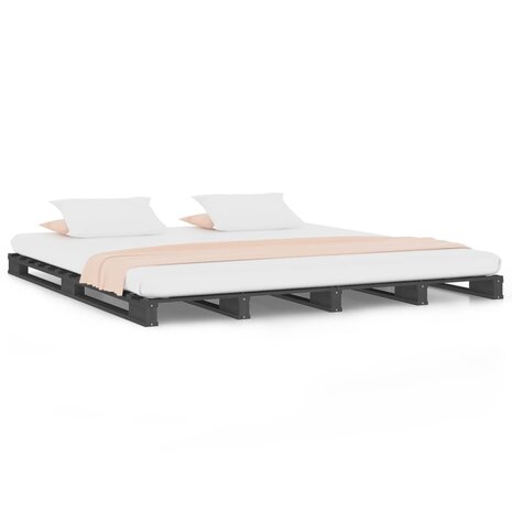 Palletbed massief hout grijs 150x200 cm 2