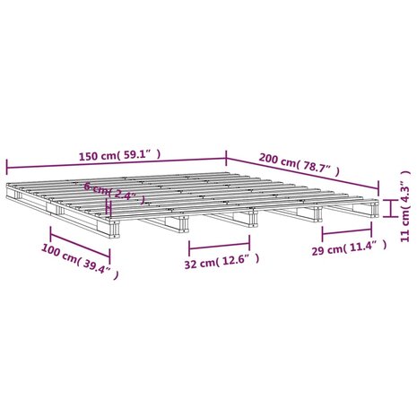 Palletbed massief hout grijs 150x200 cm 8