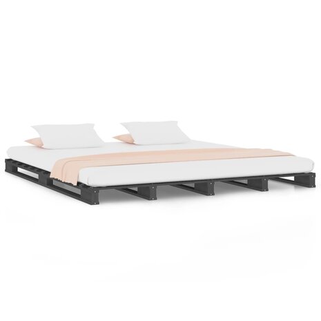 Palletbed massief grenenhout grijs 200x200 cm 2