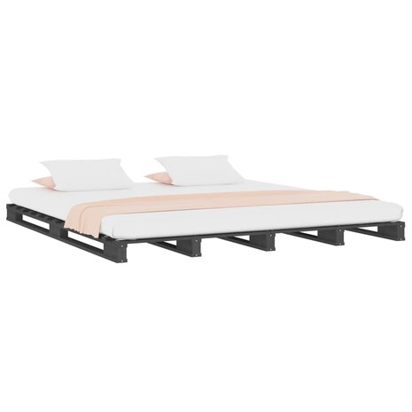 Palletbed massief grenenhout grijs 200x200 cm 3