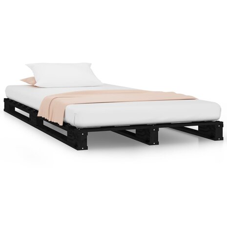 Palletbed massief grenenhout zwart 75x190 cm 2