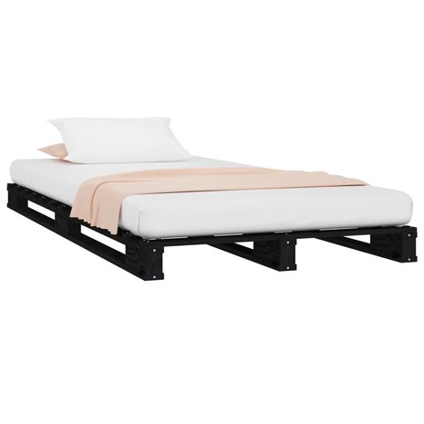 Palletbed massief grenenhout zwart 75x190 cm 3