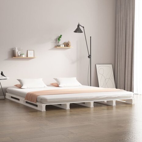 Palletbed massief grenenhout wit 120x190 cm 1