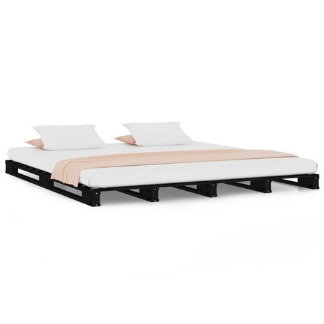Palletbed massief grenenhout zwart 140x190 cm 2