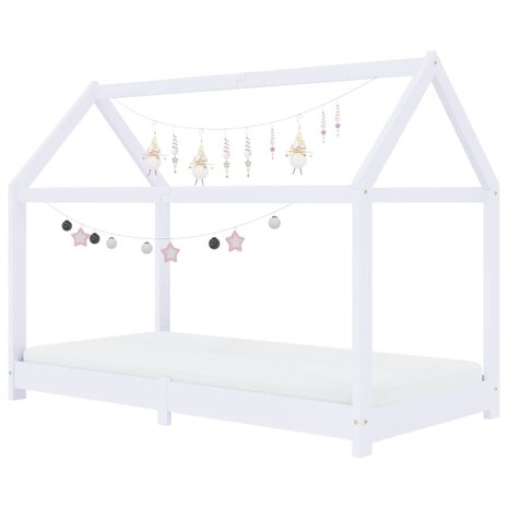 Kinderbedframe massief grenenhout wit 80x160 cm 3