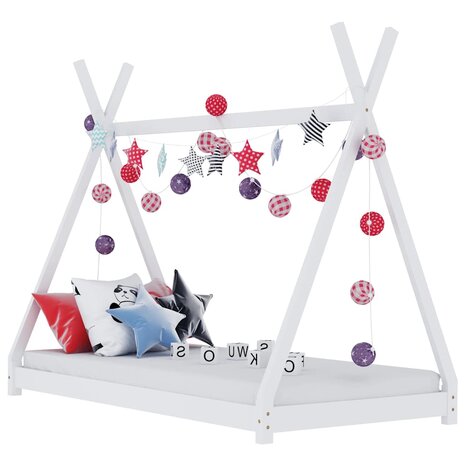 Kinderbedframe massief grenenhout wit 80x160 cm 1