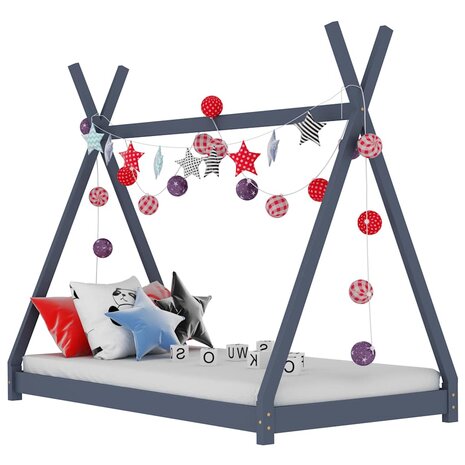 Kinderbedframe massief grenenhout grijs 80x160 cm 1