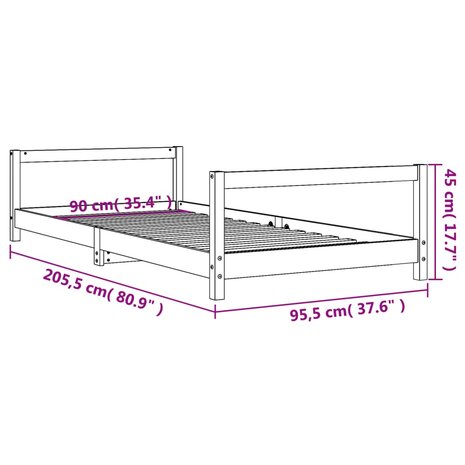 Kinderbedframe 90x200 cm massief grenenhout zwart 9