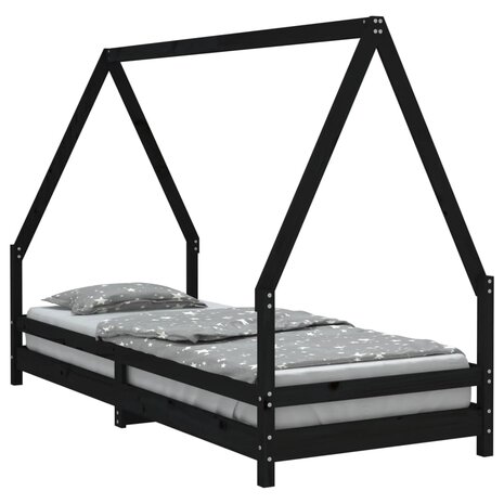 Kinderbedframe 80x200 cm massief grenenhout zwart 2